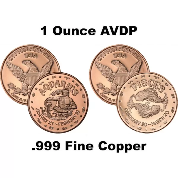 Aquarisus and Pisces Zodiac Copper Coins