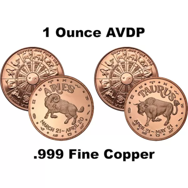 Aries and Taurus Zodiac Copper Coins