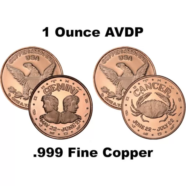 Gemini and Cancer Zodiac Copper Coins