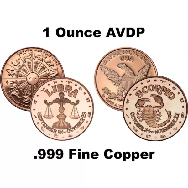 Libra and Scorpio Zodiac Copper Coins