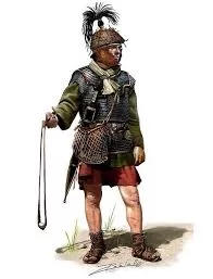 Ancient Roman Soldier with Slingshot that shows how the sling was held and readied for battle